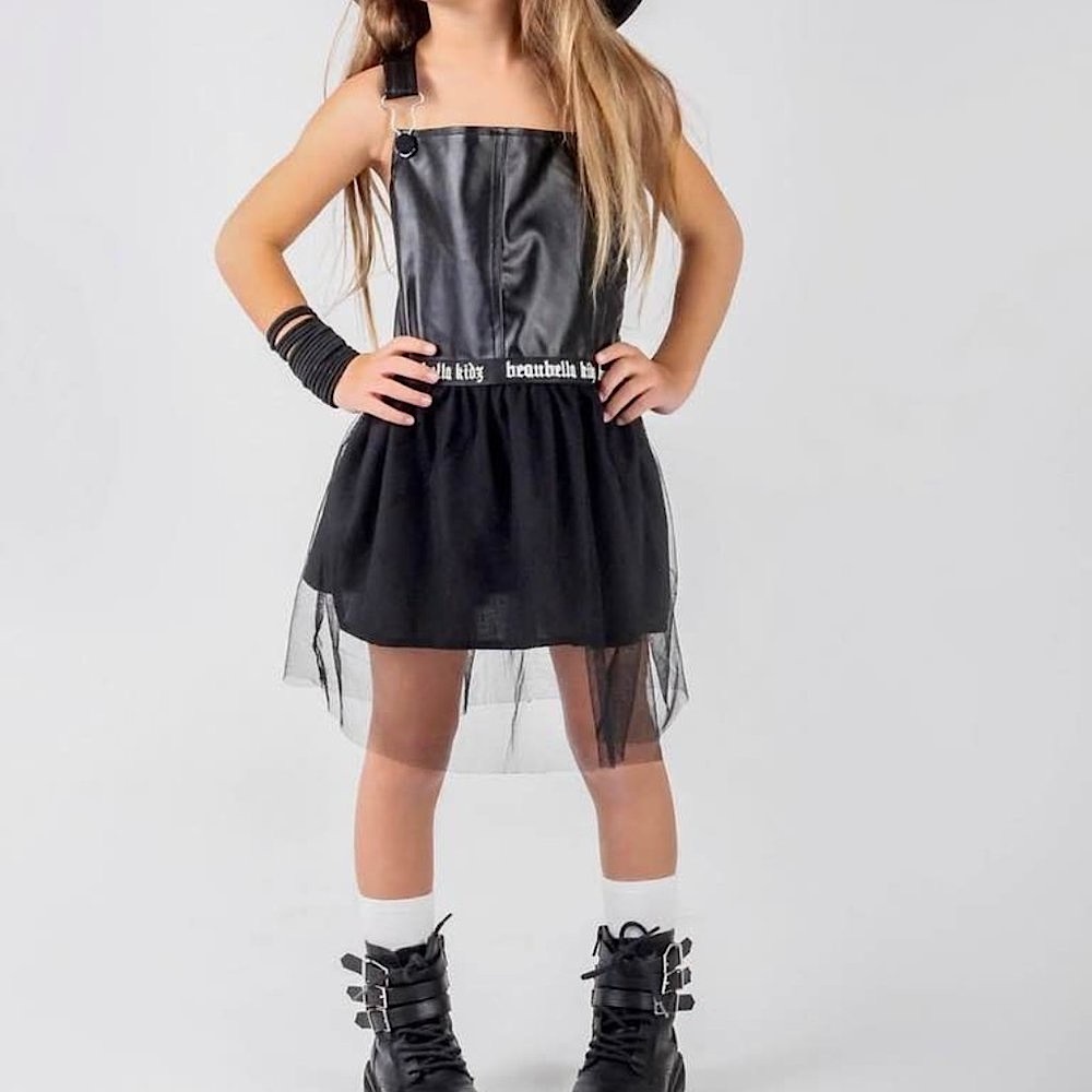 *NWT* 2T Faux leather dungaree Tulle dress